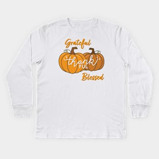 Grateful Thankful Blessed Pumpkin Black Kids Long Sleeve T-Shirt